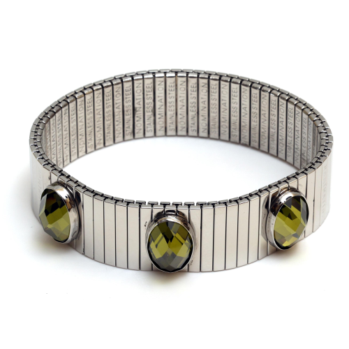 Nomination Bracciali Op-Xte Xl Piatti In Acciaio E 3 Pietre Verde