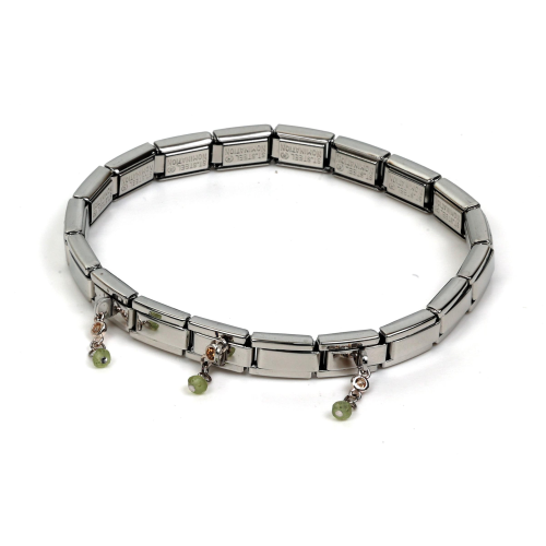 Nomination Bracciale Composable Smarty Op-Silver In Acciaio, Argento 925 E Pietre Pendenti Arancio/Verde