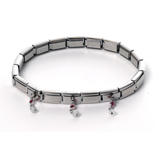 Nomination Bracciale Composable Smarty Op-Silver In Acciaio, Argento 925 E Pietre Pendenti Rosso/Bianco