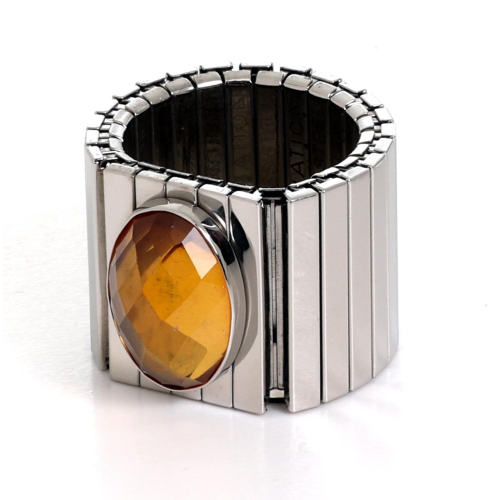 Nomination Anello Estensibile Op-Xte Xl Piatti In Acciaio E Pietre Arancione