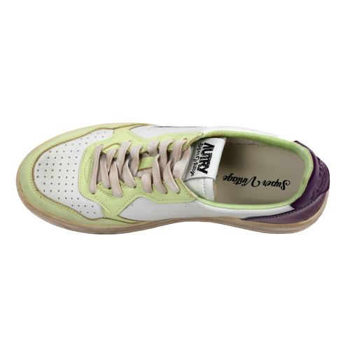 Autry Scarpe Sneakers Street Vintage Low in Pelle Bianca Limone e Purple 