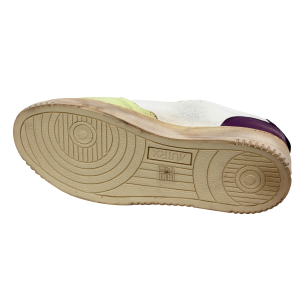 Autry Scarpe Sneakers Street Vintage Low in Pelle Bianca Limone e Purple 