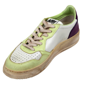 Autry Scarpe Sneakers Street Vintage Low in Pelle Bianca Limone e Purple 
