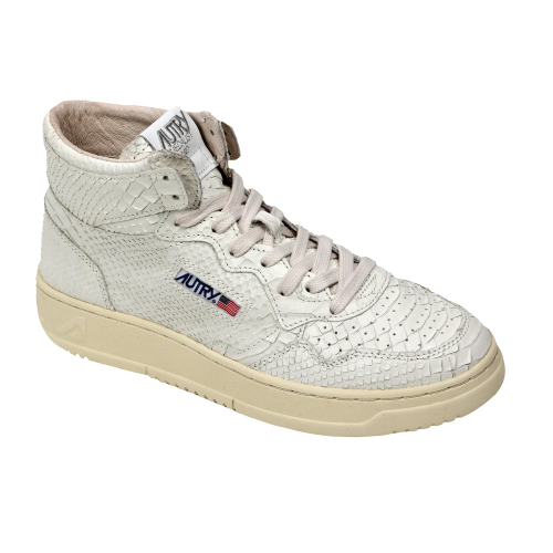 Autry Scarpe Sneakers Medalist Mid Wom In Pelle Bianca Effetto Pitonato Donna