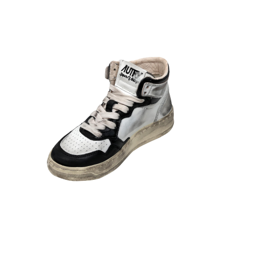 Autry Scarpe Sneakers Medalist Super Vintage Pelle Bianca Nera Silver Donna 37