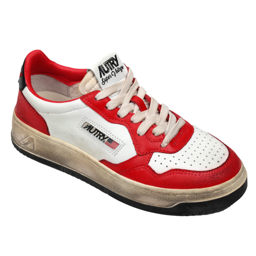 Autry Scarpe Sneakers Street Vintage Low in Pelle Bianca Nera Rossa Donna