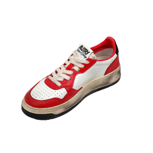 Autry Scarpe Sneakers Street Vintage Low in Pelle Bianca Nera Rossa Donna