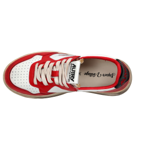 Autry Scarpe Sneakers Street Vintage Low in Pelle Bianca Nera Rossa Donna
