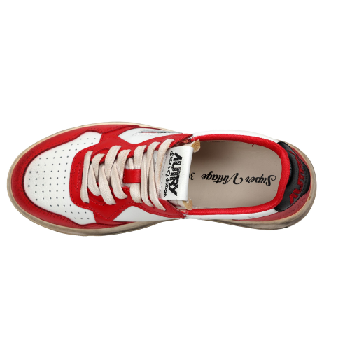 Autry Scarpe Sneakers Street Vintage Low in Pelle Bianca Nera Rossa Donna