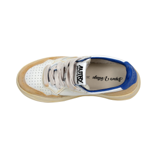 Autry Scarpe Sneakers Medalist Super Vintage Low in Pelle Bianca Blu e Beige