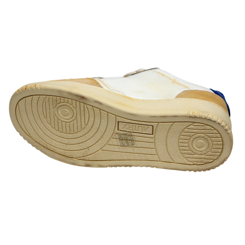 Autry Scarpe Sneakers Medalist Super Vintage Low in Pelle Bianca Blu e Beige