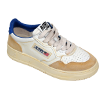 Autry Scarpe Sneakers Medalist Super Vintage Low in Pelle Bianca Blu e Beige