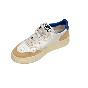 Autry Scarpe Sneakers Medalist Super Vintage Low in Pelle Bianca Blu e Beige