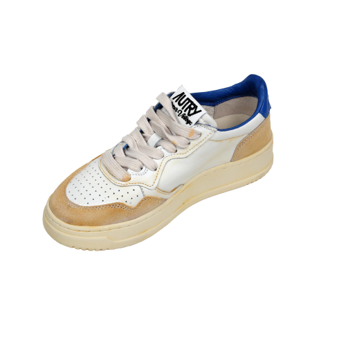 Autry Scarpe Sneakers Medalist Super Vintage Low in Pelle Bianca Blu e Beige