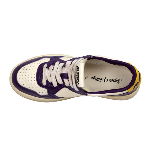 Autry Scarpe Sneakers Medalist Super Vintage Low In Pelle Crema Purple Yellow