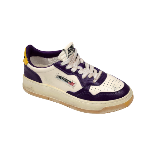 Autry Scarpe Sneakers Medalist Super Vintage Low In Pelle Crema Purple Yellow
