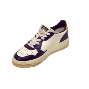 Autry Scarpe Sneakers Medalist Super Vintage Low In Pelle Crema Purple Yellow