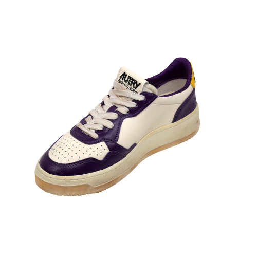 Autry Scarpe Sneakers Medalist Super Vintage Low In Pelle Crema Purple Yellow