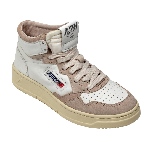 Autry Scarpe Sneakers Medalist Mid In Pelle Bianca Inserti Suede Beige Donna 35