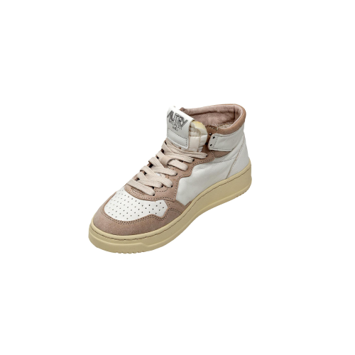 Autry Scarpe Sneakers Medalist Mid In Pelle Bianca Inserti Suede Beige Donna 35