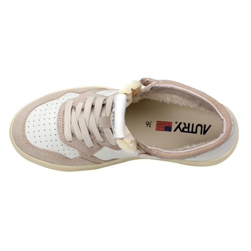 Autry Scarpe Sneakers Medalist Mid In Pelle Bianca Inserti Suede Beige Donna 35