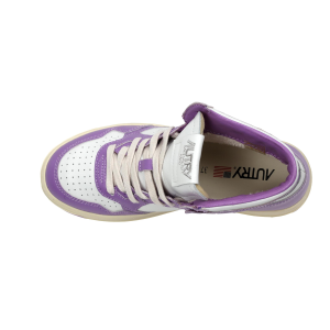 Autry Scarpe Sneakers Medalist Mid Bicolor In Pelle Bianca E Lilla Donna