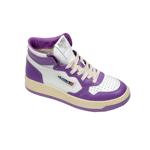 Autry Scarpe Sneakers Medalist Mid Bicolor In Pelle Bianca E Lilla Donna