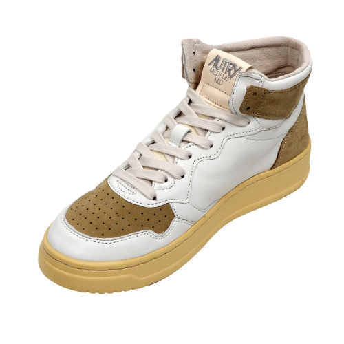 Autry Scarpe Sneakers Medalist Mid Bicolor In Pelle Bianca E Beige Donna 40