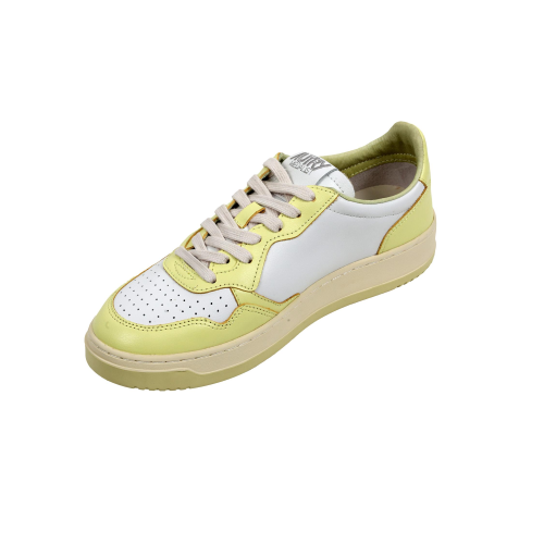 Autry Medalist Low Wom Scarpe Sneakers iin Pelle Bianca e Limone Donna 
